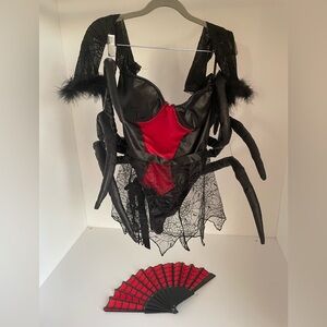 Black and Red Spider Costume with Web Fan